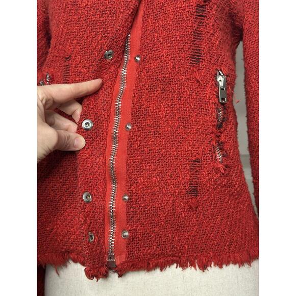 IRO Agnette Knit Zip Tweed Jacket Womens 1 Red Distressed Preppy Money Grunge - Picture 6 of 9